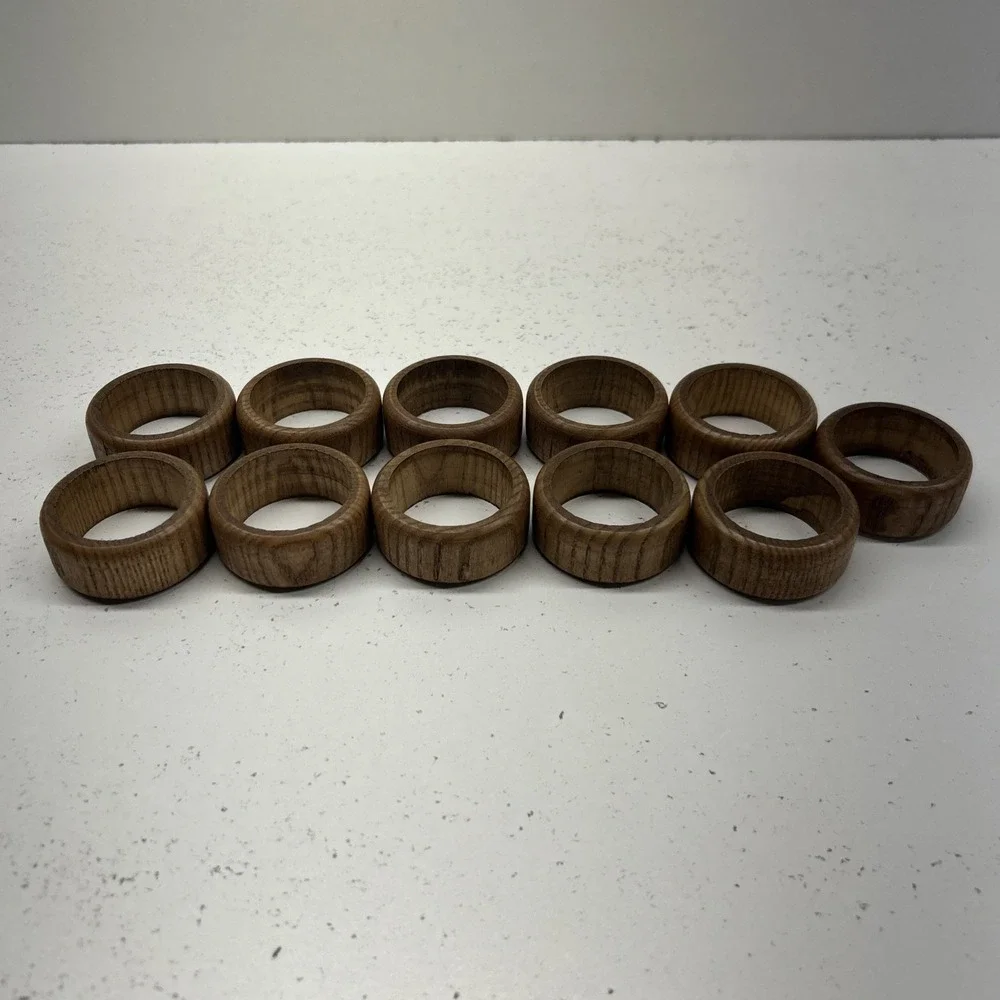 Vintage Wooden Napkin Ring Holders Set of 11 Solid Wood Round Rustic Table Decor